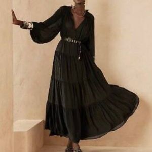 NWT Banana Republic Black Crinkle Tiered Maxi Dress Medium